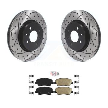 Front Coated Drilled Slotted Disc Brake Rotors And Ceramic Pads Kit For Kia Rio KDA-100227