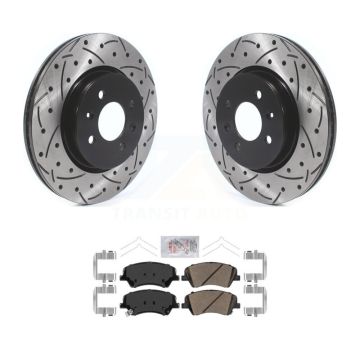 Front Coated Drilled Slotted Disc Brake Rotors Ceramic Pad Kit For Kia Rio Hyundai Accent KDA-100229