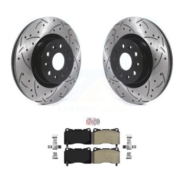 Front Coated Drilled Slotted Disc Brake Rotors Semi-Metallic Pad Kit For Cadillac CTS CT6 KDA-100235