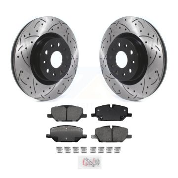 Front Drill Slot Disc Brake Rotors Ceramic Pad Kit For 2022 Chevrolet Camaro LT with 2.0L KDA-100250