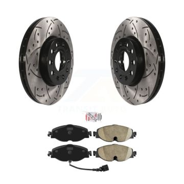 Front Drill Slot Brake Rotor Ceramic Pad Kit For Volkswagen Golf Jetta SportWagen Taos A3 KDA-100279