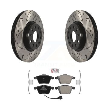 Front Drilled Slot Brake Rotor & Semi-Metallic Pad Kit For 2008-2009 Audi TT Quattro 3.2L KDA-100280