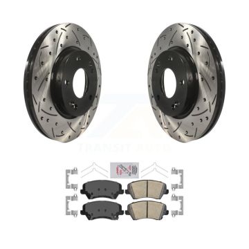 Front Drilled Slot Brake Rotors Ceramic Pad Kit For Kia Forte Hyundai Elantra GT Veloster KDA-100294