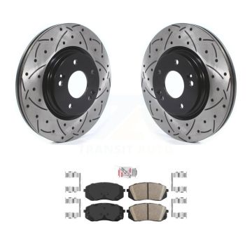 Front Drill Slot Brake Rotors Ceramic Pad Kit For Hyundai Sonata Kona Electric Kia Optima KDA-100318