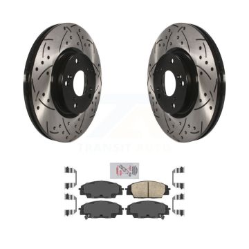 Front Coated Drilled Slot Disc Brake Rotors Ceramic Pad Kit For Honda Civic Acura CSX RSX KDA-100333