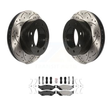 Front Coated Drill Slot Disc Brake Rotors Semi-Metallic Pad Kit For Ford F-450 Super Duty KDA-100372