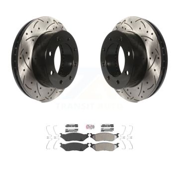 Front Coated Drill Slot Disc Brake Rotors Semi-Metallic Pad Kit For Ford F-450 Super Duty KDA-100373