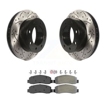 Front Drilled Slot Disc Brake Rotor Semi-Metallic Pad Kit For Ford F-250 Super Duty F-350 KDA-100376