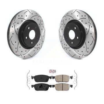 Front Coated Drilled Slotted Disc Brake Rotors Ceramic Pad Kit For Ford Focus Lincoln MKC KDA-100380