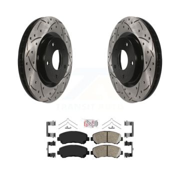 Front Coated Drilled Slotted Disc Brake Rotor And Ceramic Pad Kit For Nissan Rogue Select KDA-100402