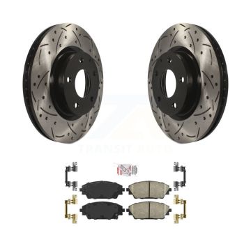 Front Coated Drilled Slotted Disc Brake Rotors And Ceramic Pad Kit For Mazda 3 CX-3 Sport KDA-100448