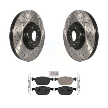 Front Coated Drilled Slotted Disc Brake Rotors & Ceramic Pad Kit For 2010-2015 Volvo XC60 KDA-100467