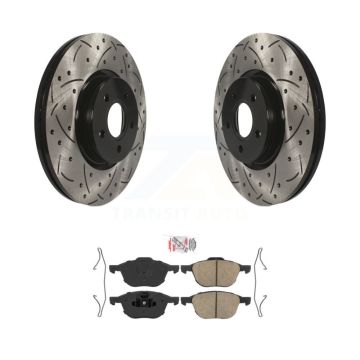 Front Drilled Slot Brake Rotor Ceramic Pad Kit For Ford Transit Connect 104.8" wheel base KDA-100469