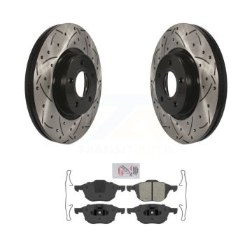 Front Drilled Slot Brake Rotors Semi-Metallic Pad Kit For Ford Escape Volvo C-Max S40 C30 KDA-100474