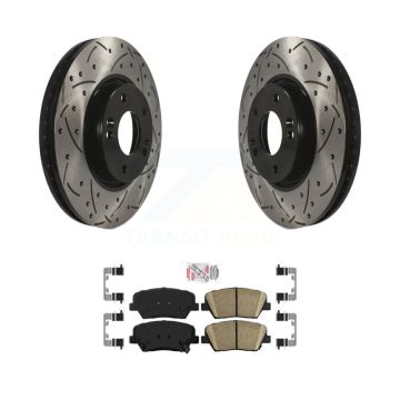 Front Coated Drilled Slotted Disc Brake Rotor And Ceramic Pad Kit For 2014-2017 Kia Rondo KDA-100515