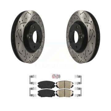Front Coat Drill Slot Disc Brake Rotors Ceramic Pad Kit For 2006-2010 Hyundai Sonata 3.3L KDA-100517