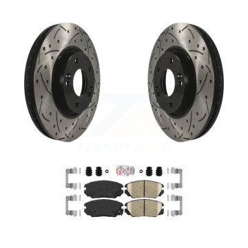 Front Coat Drill Slot Disc Brake Rotors Ceramic Pad Kit For 2006-2010 Hyundai Sonata 3.3L KDA-100518