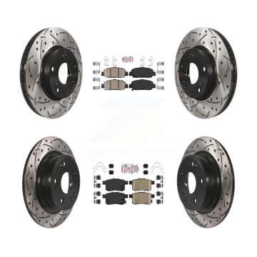 Front Rear Ceramic Pad Coated Drill Slot Disc Brake Rotors Kit For 2017 Honda Accord LX-S KDA-100586