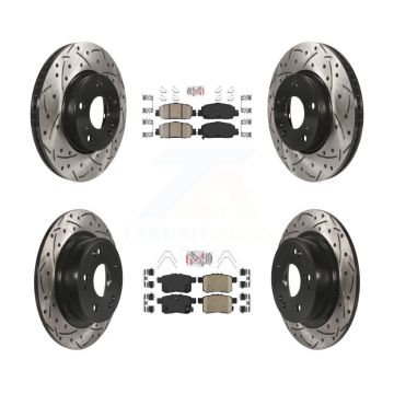 Front Rear Ceramic Pad Coated Drill Slot Disc Brake Rotors Kit For 2017 Honda Accord LX-S KDA-100587