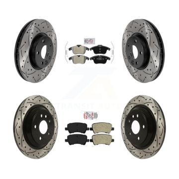Front Rear Semi-Metallic Pad & Coated Drilled Slotted Disc Brake Rotors Kit For Volvo S60 KDA-100604