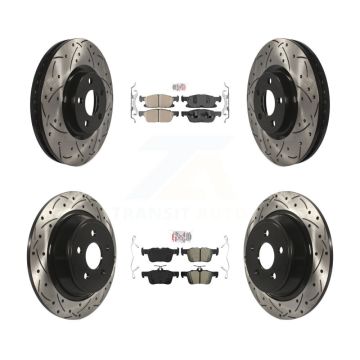 Front Ceramic Rear Semi-Metallic Pad Drilled Slot Brake Rotor Kit For Lincoln Continental KDA-100609