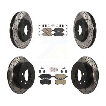 Front Rear Ceramic Pad & Drilled Slot Brake Rotor Kit For Mitsubishi Lancer Dodge Caliber KDA-100656