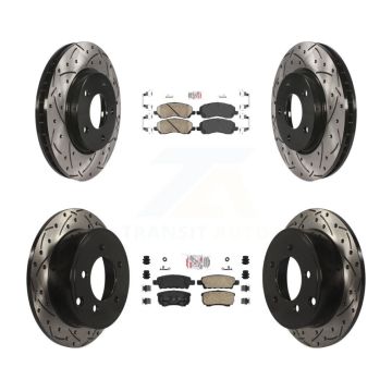 Front Rear Ceramic Pad & Drilled Slot Brake Rotor Kit For Mitsubishi Lancer Dodge Caliber KDA-100658