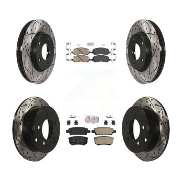Front Rear Ceramic Pad & Drilled Slot Brake Rotor Kit For Mitsubishi Lancer Dodge Caliber KDA-100659