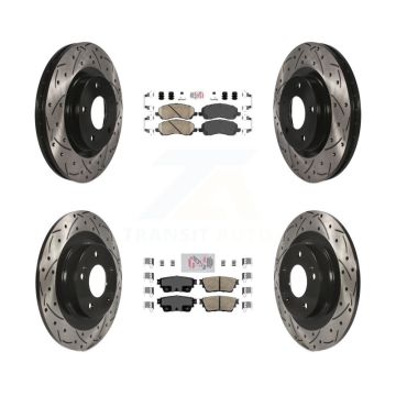 Front Rear Ceramic Pad Coated Drilled Slot Disc Brake Rotors Kit For Mitsubishi Outlander KDA-100673