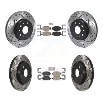 Front Rear Ceramic Pad & Coated Drilled Slotted Disc Brake Rotor Kit For Chevrolet Camaro KDA-100693
