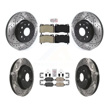 Front Semi-Metallic Rear Ceramic Pad Drill Slot Brake Rotors Kit For Chevrolet Camaro CT6 KDA-100694