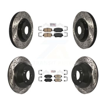 Front Rear Ceramic Pad Drill Slot Brake Rotors Kit For Kia Sorento Hyundai Santa Fe Sport KDA-100763
