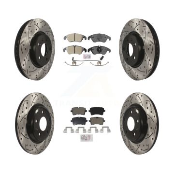 Front Rear Semi-Metallic Pad And Coated Drilled Slotted Disc Brake Rotors Kit For Audi A6 KDA-100815