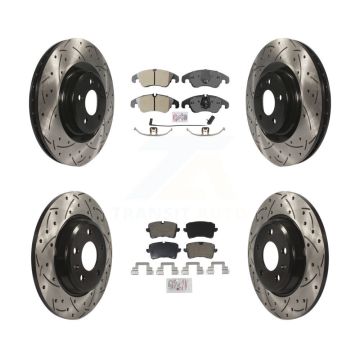 Front Rear Semi-Metallic Pad And Coated Drilled Slotted Disc Brake Rotors Kit For Audi A6 KDA-100816
