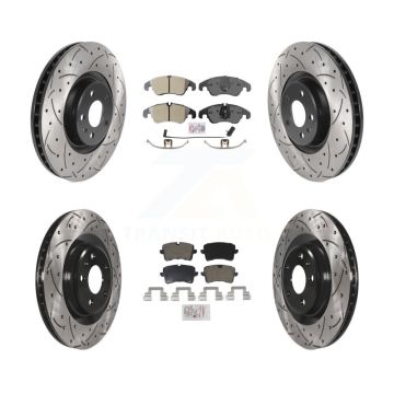 Front Rear Semi-Metallic Pad And Coated Drilled Slotted Disc Brake Rotors Kit For Audi A6 KDA-100819
