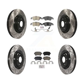 Front Rear Semi-Metallic Pad Coat Drill Slot Disc Brake Rotors Kit For Audi A6 Quattro A7 KDA-100820