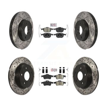 Front Semi-Metallic Rear Ceramic Pad Coat Drill Slot Disc Brake Rotors Kit For Ford Focus KDA-100941