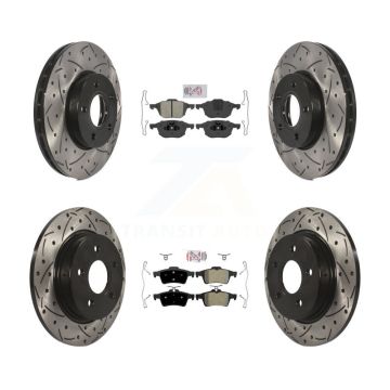 Front Rear Semi-Metallic Pad & Coated Drilled Slotted Disc Brake Rotor Kit For Ford Focus KDA-100943