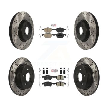Front Rear Ceramic Pad Coated Drilled Slot Disc Brake Rotors Kit For Ford Transit Connect KDA-100944