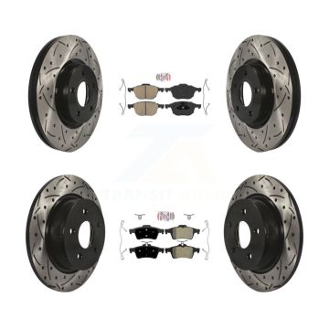 Front Ceramic Rear Semi-Metallic Pad & Drilled Slot Brake Rotor Kit For Ford Escape C-Max KDA-100949