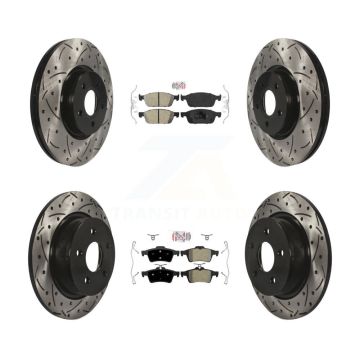 Front Ceramic Rear Semi-Metallic Pad Drilled Slot Brake Rotor Kit For Ford Escape Transit KDA-100952