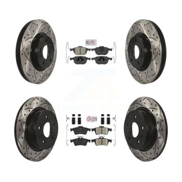 Front Semi-Metallic Rear Ceramic Pad & Drilled Slot Brake Rotor Kit For Ford Escape C-Max KDA-100954