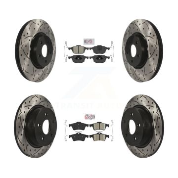 Front Semi-Metallic Rear Ceramic Pad Drill Slot Brake Rotors Kit For Ford Transit Connect KDA-100955