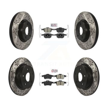 Front Semi-Metallic Rear Ceramic Pad & Drilled Slot Brake Rotor Kit For Ford Escape C-Max KDA-100956