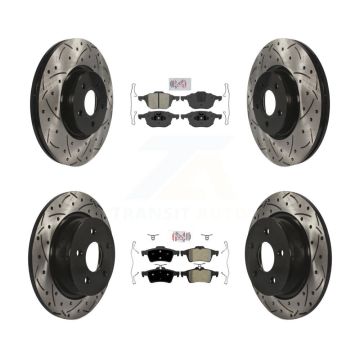 Front Rear Semi-Metallic Pad & Drilled Slot Disc Brake Rotor Kit For Ford Transit Connect KDA-100957