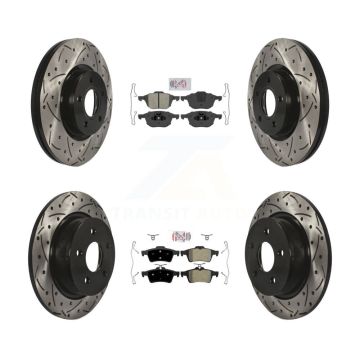 Front Rear Semi-Metallic Pad Coated Drill Slot Disc Brake Rotor Kit For Ford Escape C-Max KDA-100958