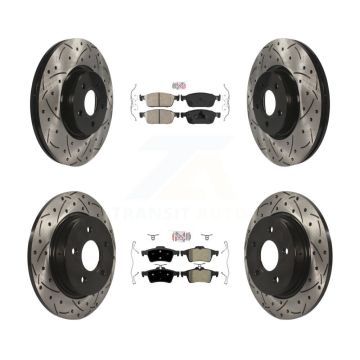 Front Ceramic Rear Semi-Metallic Pad Drilled Slot Brake Rotor Kit For 13-18 Ford Focus ST KDA-100964