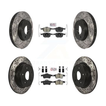 Front Semi-Metallic Rear Ceramic Pad Coat Drill Slot Disc Brake Rotors Kit For Ford C-Max KDA-100974