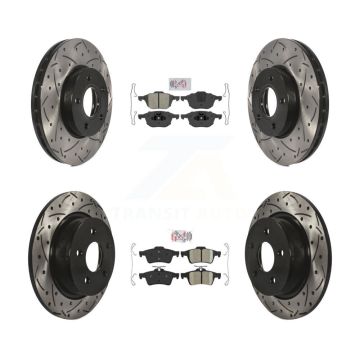 Front Semi-Metallic Rear Ceramic Pad Coat Drill Slot Disc Brake Rotors Kit For Ford C-Max KDA-100975