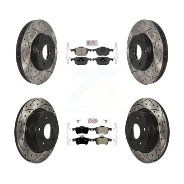Front Rear Semi-Metallic Pad & Coated Drilled Slotted Disc Brake Rotor Kit For Ford C-Max KDA-100976